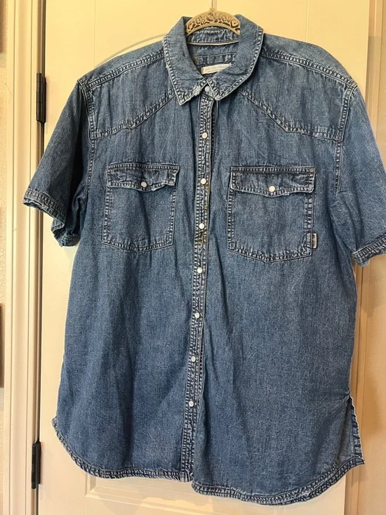 Free People Washed Denim Button-Down Shirt - Blue - Picture 7 of 8